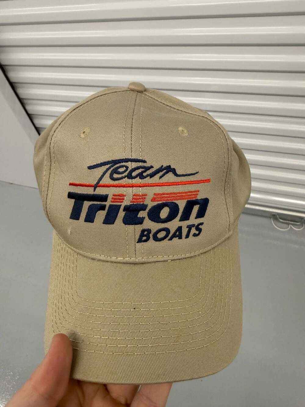 Vintage Triton Boats Team Triton Khaki Snapback Hat with Green Underbrim One Siz